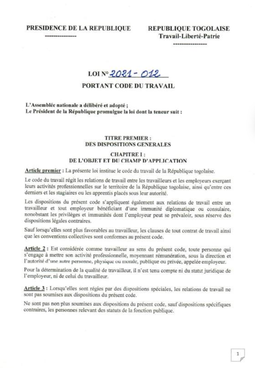 Code du travail togolais